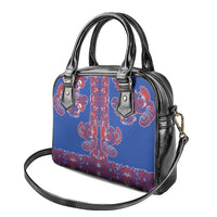 Blue Russian National Costume Shoulder Handbag Rooster Motifs Traditional Folk Pattern - Wonder Print Shop