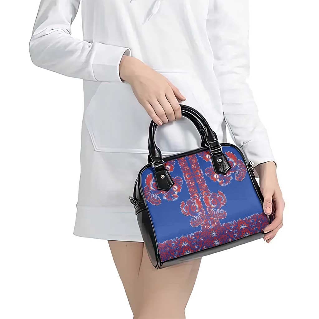 Blue Russian National Costume Shoulder Handbag Rooster Motifs Traditional Folk Pattern - Wonder Print Shop