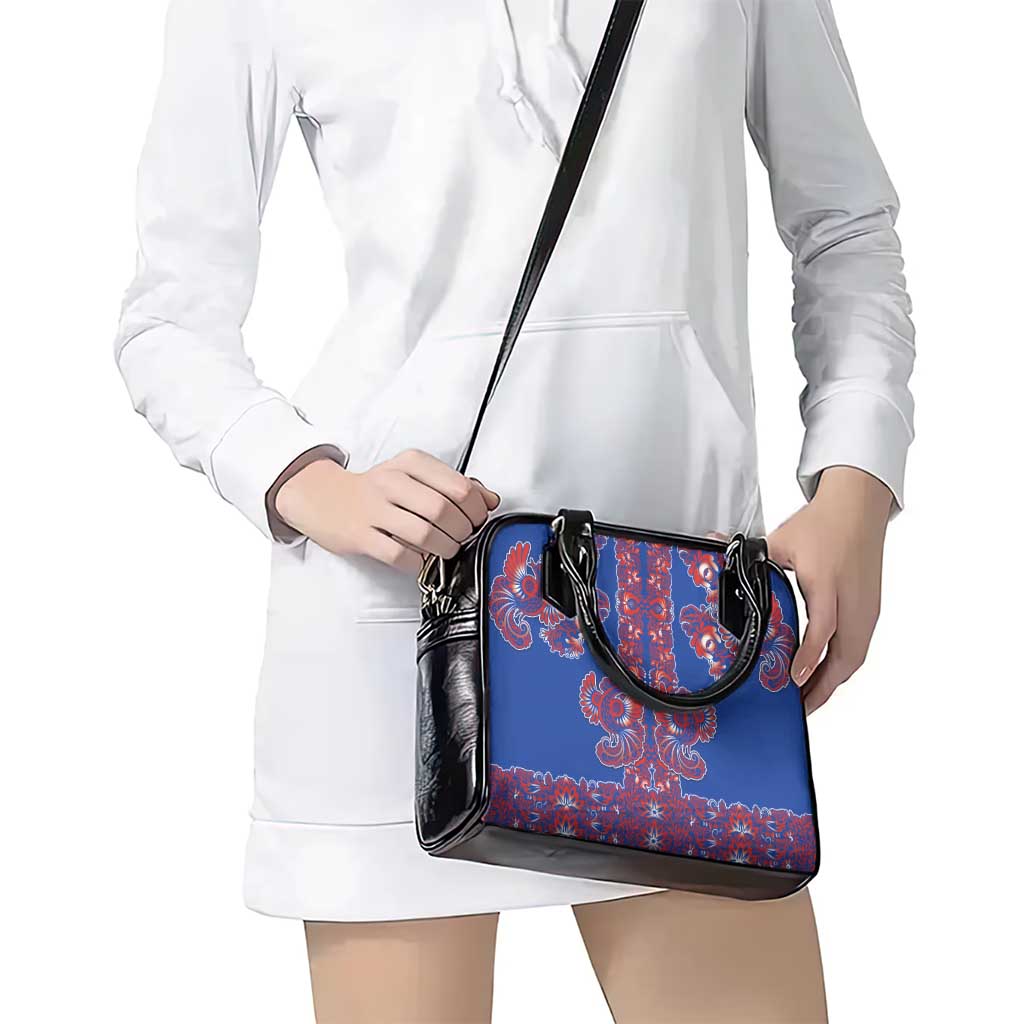 Blue Russian National Costume Shoulder Handbag Rooster Motifs Traditional Folk Pattern - Wonder Print Shop