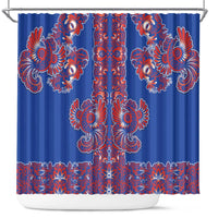 Blue Russian National Costume Shower Curtain Rooster Motifs Traditional Folk Pattern - Wonder Print Shop