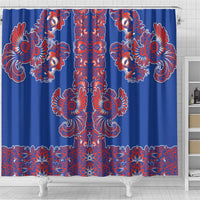 Blue Russian National Costume Shower Curtain Rooster Motifs Traditional Folk Pattern - Wonder Print Shop