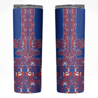 Blue Russian National Costume Skinny Tumbler Rooster Motifs Traditional Folk Pattern - Wonder Print Shop