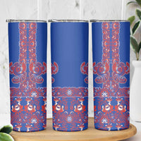 Blue Russian National Costume Skinny Tumbler Rooster Motifs Traditional Folk Pattern - Wonder Print Shop