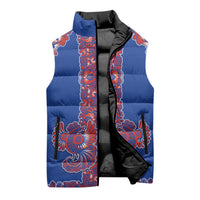 Blue Russian National Costume Sleeveless Puffer Jacket Rooster Motifs Traditional Folk Pattern - Wonder Print Shop