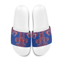 Blue Russian National Costume Slide Sandals Rooster Motifs Traditional Folk Pattern - Wonder Print Shop