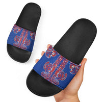 Blue Russian National Costume Slide Sandals Rooster Motifs Traditional Folk Pattern - Wonder Print Shop