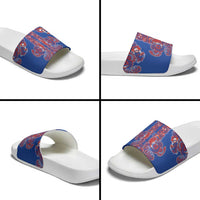 Blue Russian National Costume Slide Sandals Rooster Motifs Traditional Folk Pattern - Wonder Print Shop