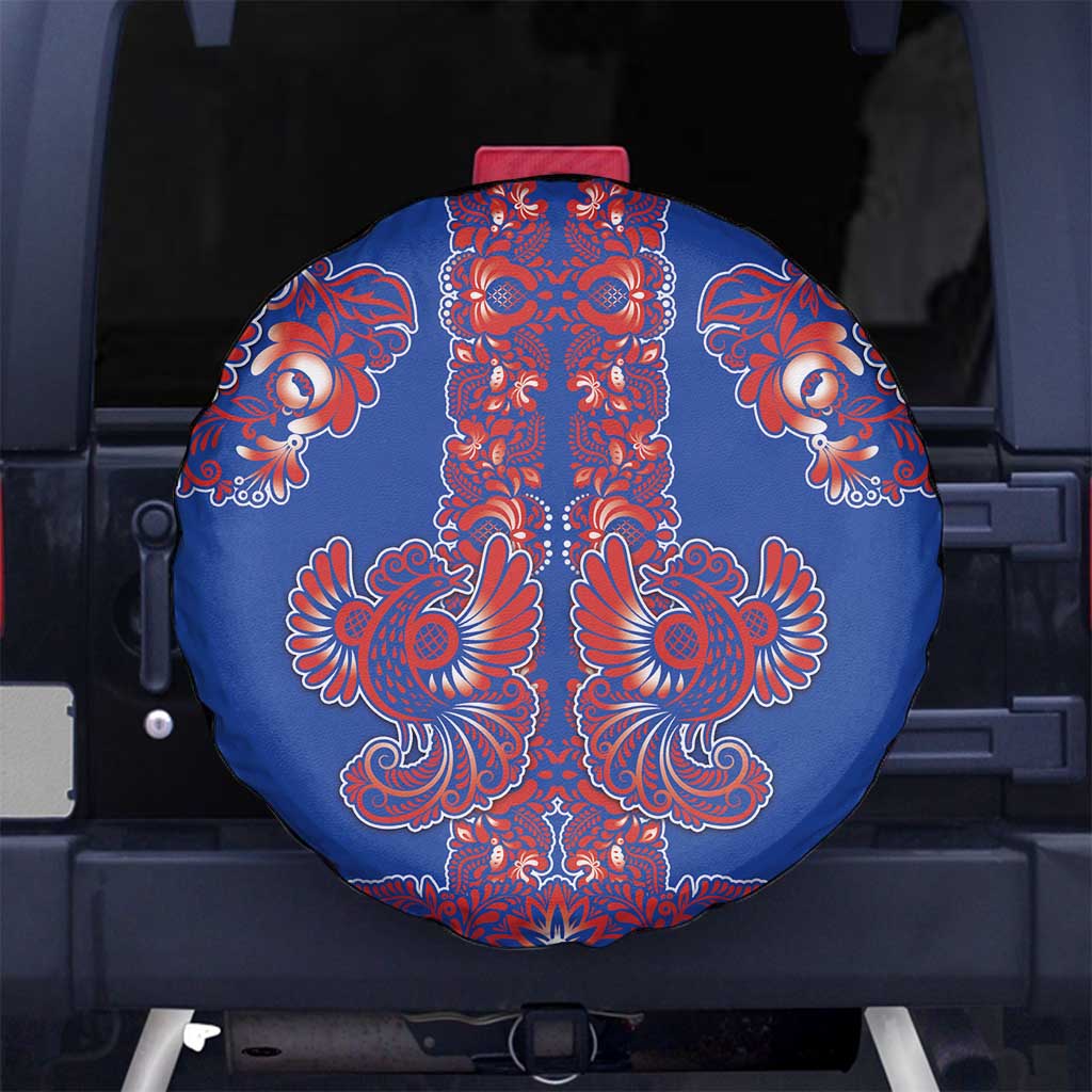 Blue Russian National Costume Spare Tire Cover Rooster Motifs Traditional Folk Pattern - Wonder Print Shop