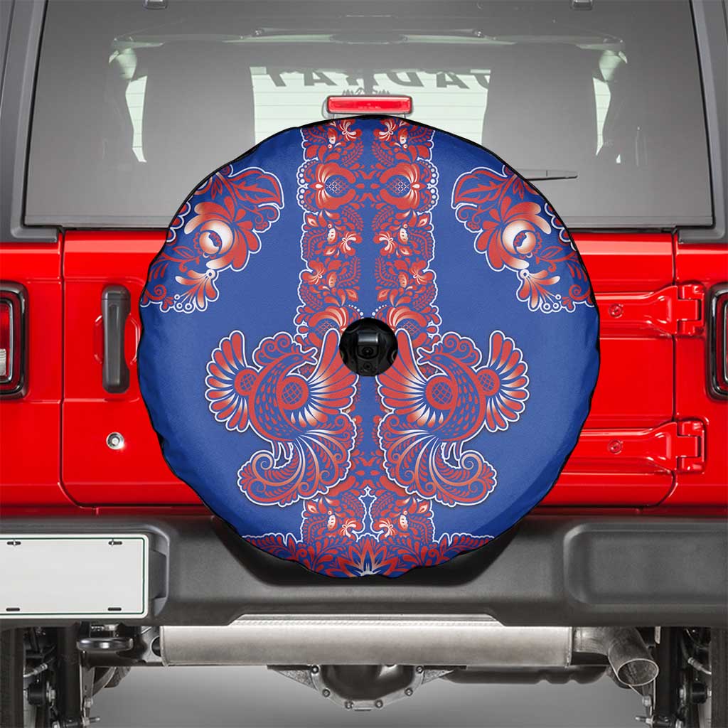 Blue Russian National Costume Spare Tire Cover Rooster Motifs Traditional Folk Pattern - Wonder Print Shop