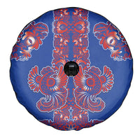 Blue Russian National Costume Spare Tire Cover Rooster Motifs Traditional Folk Pattern - Wonder Print Shop