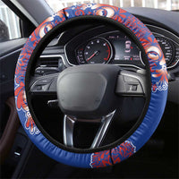 Blue Russian National Costume Steering Wheel Cover Rooster Motifs Traditional Folk Pattern - Wonder Print Shop