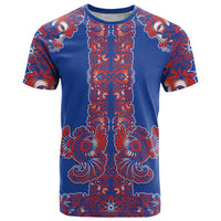 Blue Russian National Costume T Shirt Rooster Motifs Traditional Folk Pattern - Wonder Print Shop
