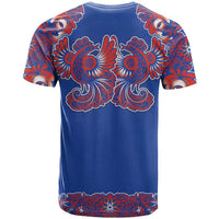 Blue Russian National Costume T Shirt Rooster Motifs Traditional Folk Pattern - Wonder Print Shop