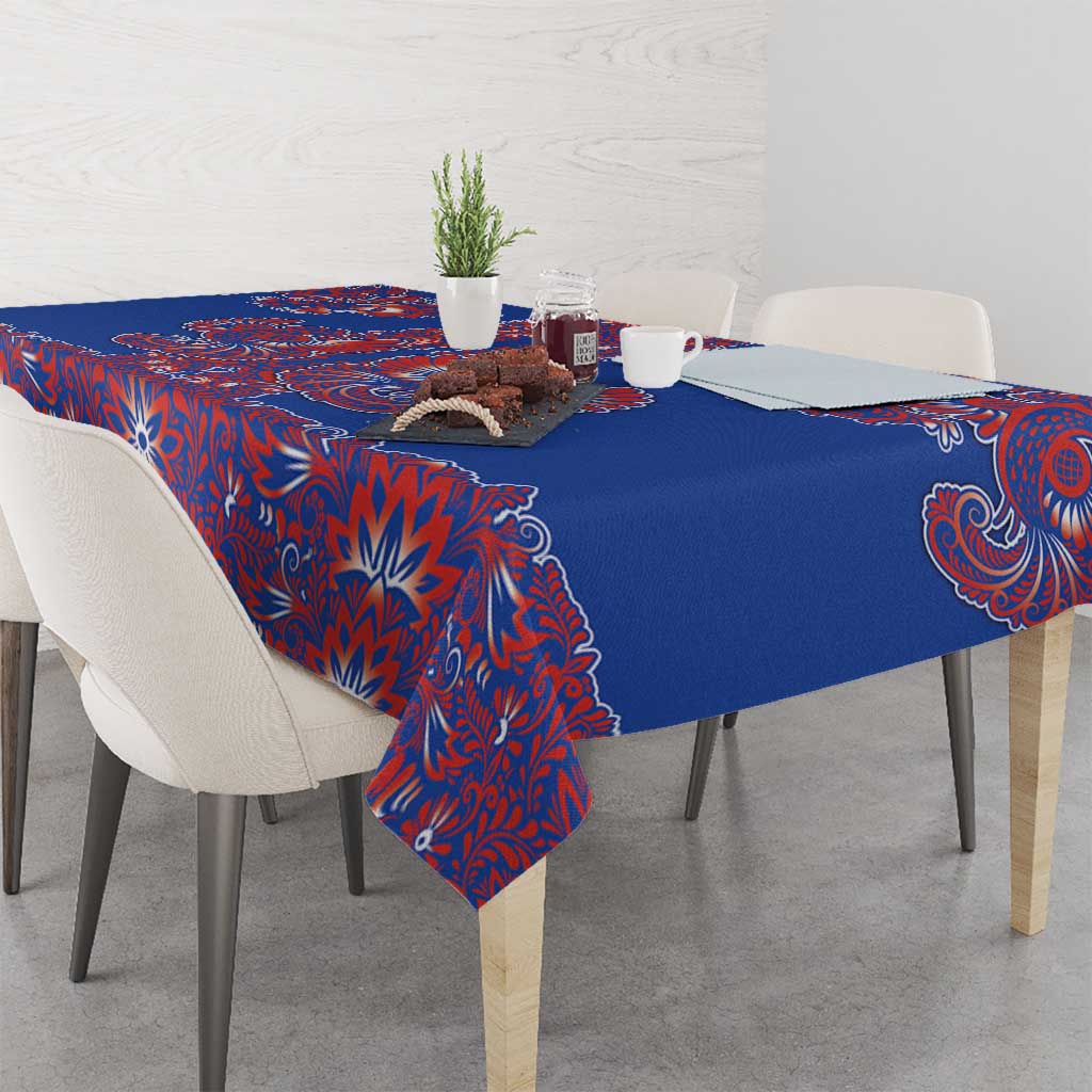 Blue Russian National Costume Tablecloth Rooster Motifs Traditional Folk Pattern - Wonder Print Shop