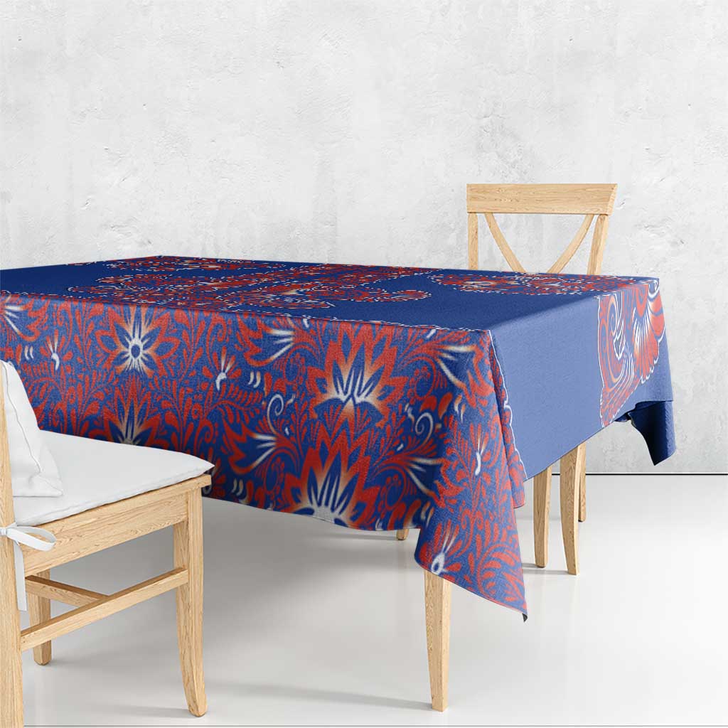 Blue Russian National Costume Tablecloth Rooster Motifs Traditional Folk Pattern - Wonder Print Shop