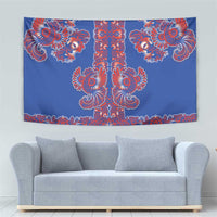 Blue Russian National Costume Tapestry Rooster Motifs Traditional Folk Pattern - Wonder Print Shop
