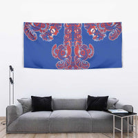 Blue Russian National Costume Tapestry Rooster Motifs Traditional Folk Pattern - Wonder Print Shop