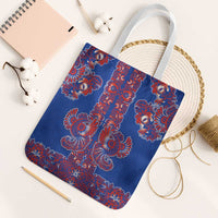 Blue Russian National Costume Tote Bag Rooster Motifs Traditional Folk Pattern - Wonder Print Shop