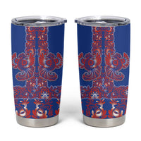 Blue Russian National Costume Tumbler Cup Rooster Motifs Traditional Folk Pattern - Wonder Print Shop