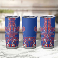 Blue Russian National Costume Tumbler Cup Rooster Motifs Traditional Folk Pattern - Wonder Print Shop