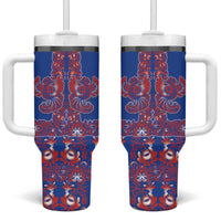 Blue Russian National Costume Tumbler With Handle Rooster Motifs Traditional Folk Pattern - Wonder Print Shop
