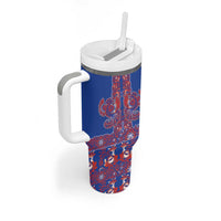 Blue Russian National Costume Tumbler With Handle Rooster Motifs Traditional Folk Pattern - Wonder Print Shop