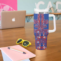Blue Russian National Costume Tumbler With Handle Rooster Motifs Traditional Folk Pattern - Wonder Print Shop