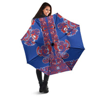 Blue Russian National Costume Umbrella Rooster Motifs Traditional Folk Pattern - Wonder Print Shop