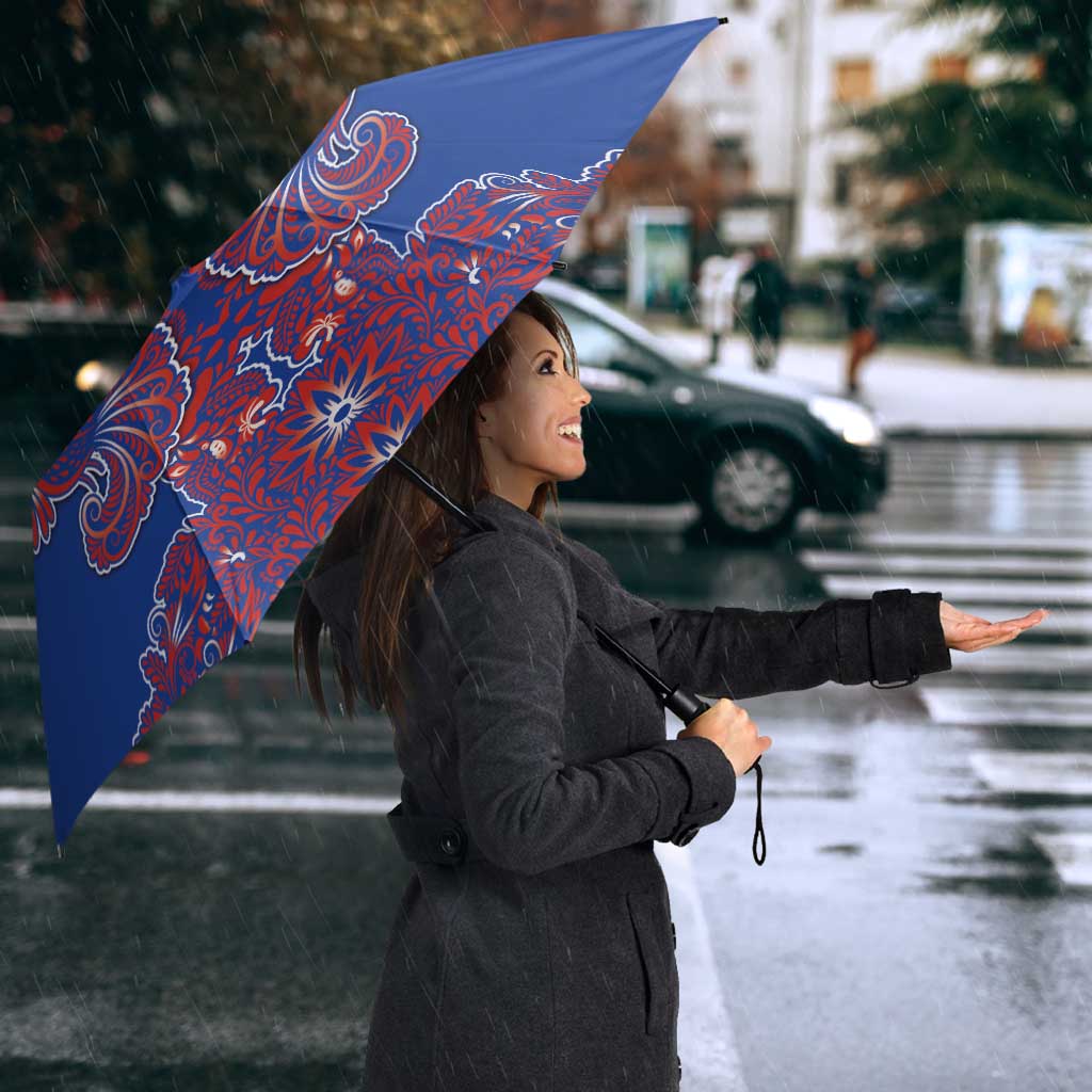 Blue Russian National Costume Umbrella Rooster Motifs Traditional Folk Pattern - Wonder Print Shop