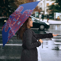 Blue Russian National Costume Umbrella Rooster Motifs Traditional Folk Pattern - Wonder Print Shop