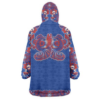 Blue Russian National Costume Wearable Blanket Hoodie Rooster Motifs Traditional Folk Pattern - Wonder Print Shop