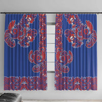 Blue Russian National Costume Window Curtain Rooster Motifs Traditional Folk Pattern - Wonder Print Shop