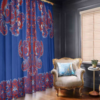 Blue Russian National Costume Window Curtain Rooster Motifs Traditional Folk Pattern - Wonder Print Shop