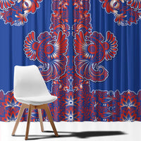 Blue Russian National Costume Window Curtain Rooster Motifs Traditional Folk Pattern - Wonder Print Shop