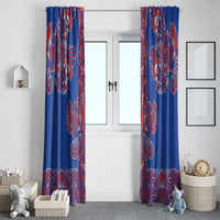 Blue Russian National Costume Window Curtain Rooster Motifs Traditional Folk Pattern - Wonder Print Shop