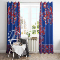 Blue Russian National Costume Window Curtain Rooster Motifs Traditional Folk Pattern - Wonder Print Shop