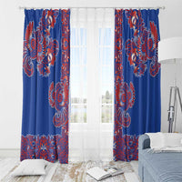 Blue Russian National Costume Window Curtain Rooster Motifs Traditional Folk Pattern - Wonder Print Shop