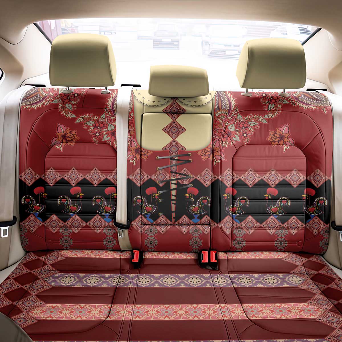 Portugal National Costume Back Car Seat Cover Barcelos Rooster Patterns - Wonder Print Shop