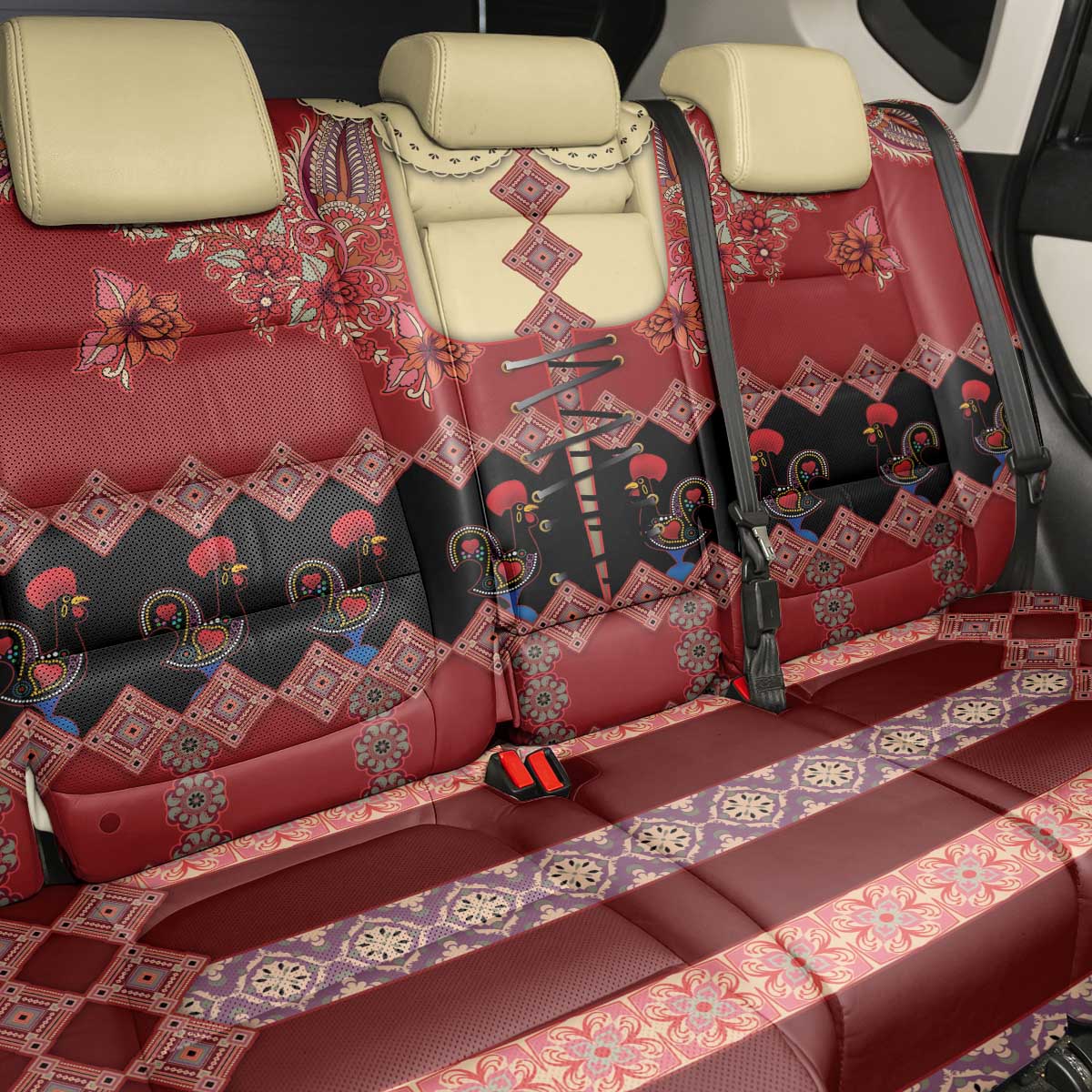 Portugal National Costume Back Car Seat Cover Barcelos Rooster Patterns - Wonder Print Shop