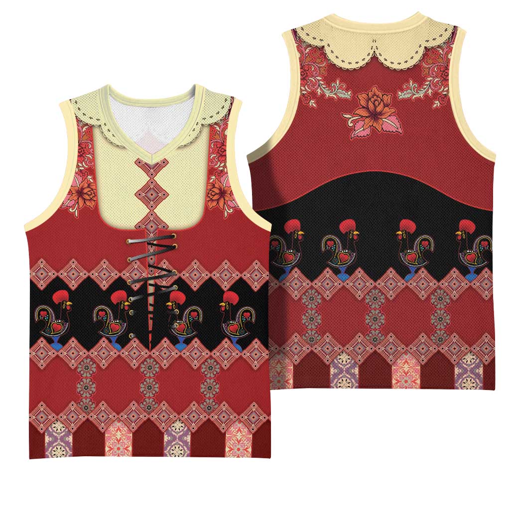 Portugal National Costume Basketball Jersey Barcelos Rooster Patterns - Wonder Print Shop