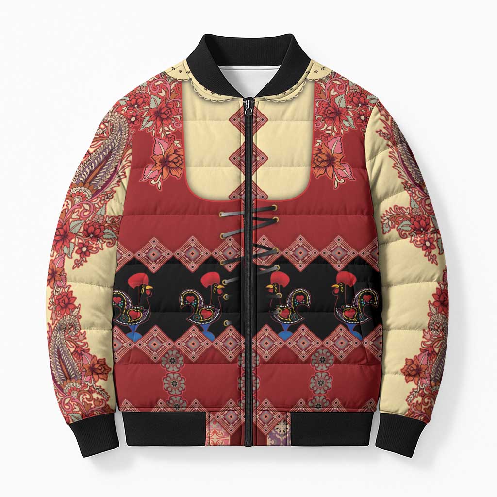 Portugal National Costume Bomber Puffer Jacket Barcelos Rooster Patterns - Wonder Print Shop
