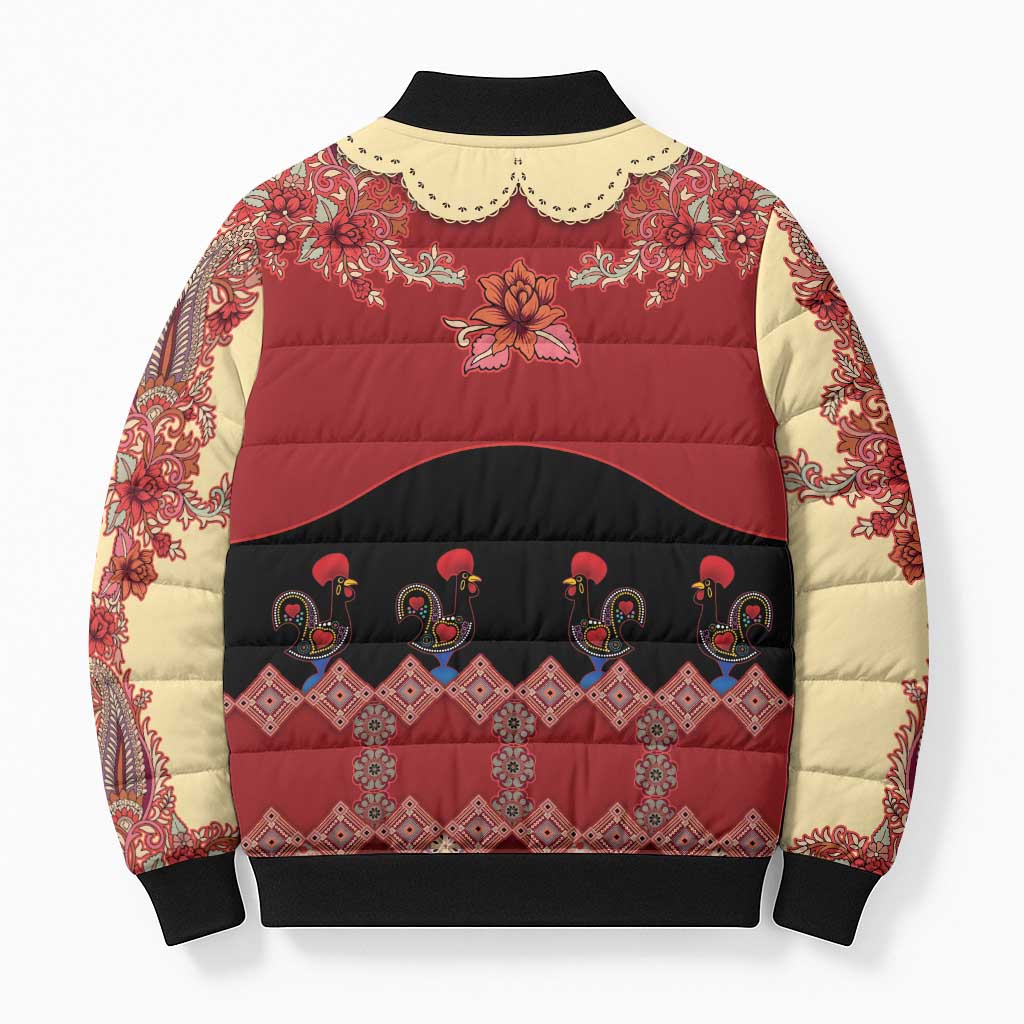 Portugal National Costume Bomber Puffer Jacket Barcelos Rooster Patterns - Wonder Print Shop