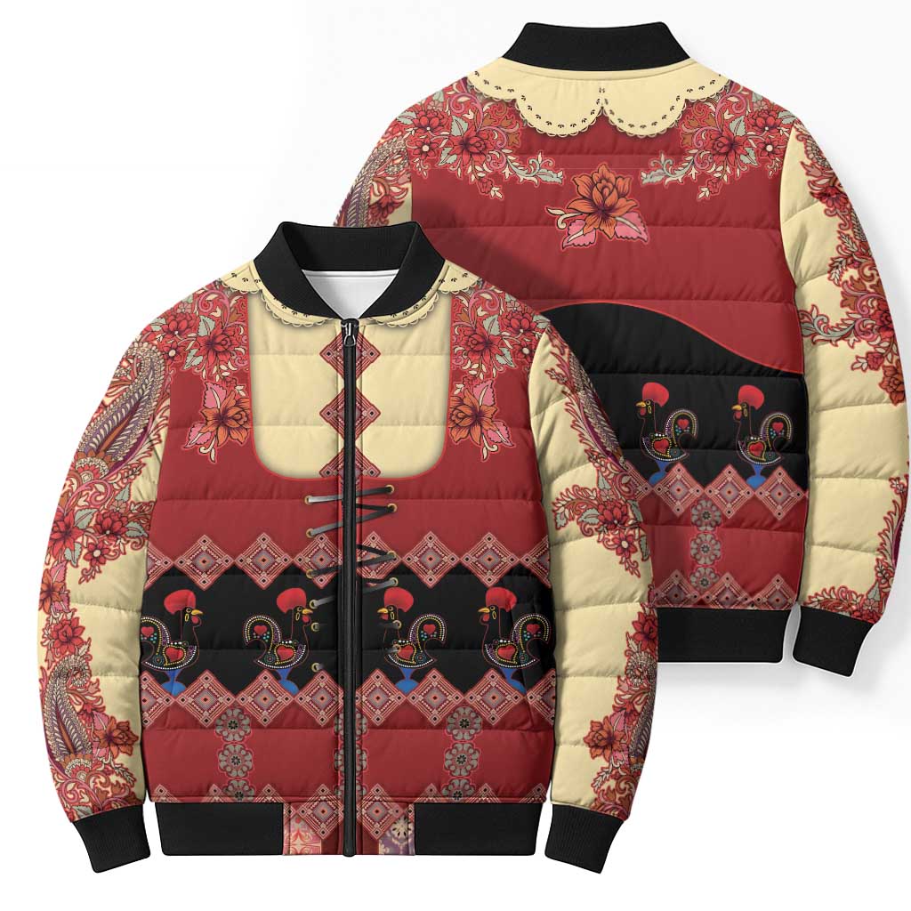 Portugal National Costume Bomber Puffer Jacket Barcelos Rooster Patterns - Wonder Print Shop