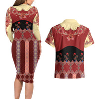 Portugal National Costume Couples Matching Long Sleeve Bodycon Dress and Hawaiian Shirt Barcelos Rooster Patterns - Wonder Print Shop
