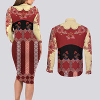 Portugal National Costume Couples Matching Long Sleeve Bodycon Dress and Long Sleeve Button Shirt Barcelos Rooster Patterns - Wonder Print Shop