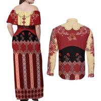 Portugal National Costume Couples Matching Off Shoulder Maxi Dress and Long Sleeve Button Shirt Barcelos Rooster Patterns - Wonder Print Shop