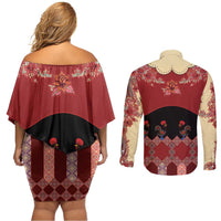 Portugal National Costume Couples Matching Off Shoulder Short Dress and Long Sleeve Button Shirt Barcelos Rooster Patterns - Wonder Print Shop
