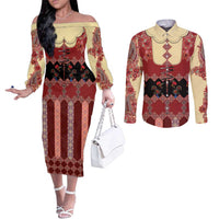 Portugal National Costume Couples Matching Off The Shoulder Long Sleeve Dress and Long Sleeve Button Shirt Barcelos Rooster Patterns - Wonder Print Shop