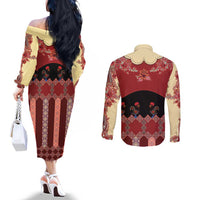 Portugal National Costume Couples Matching Off The Shoulder Long Sleeve Dress and Long Sleeve Button Shirt Barcelos Rooster Patterns - Wonder Print Shop