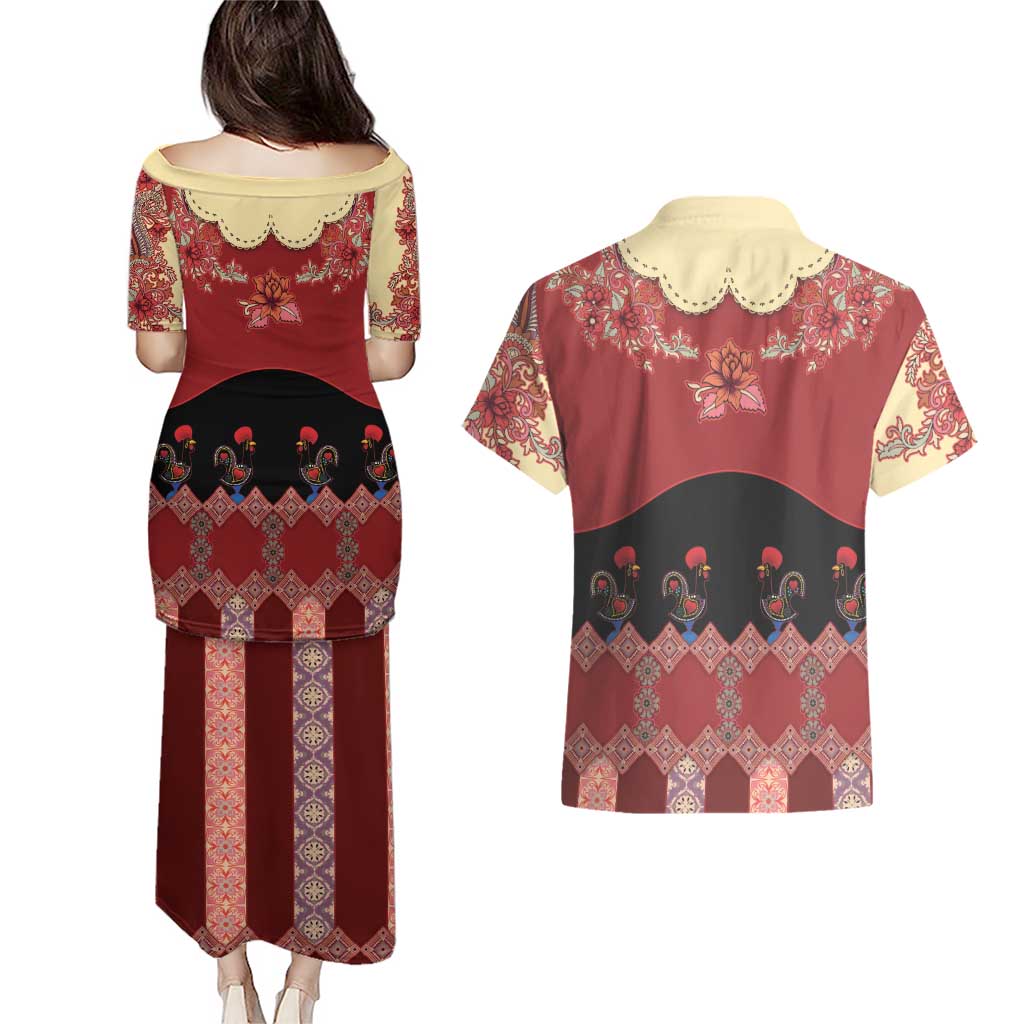 Portugal National Costume Couples Matching Puletasi and Hawaiian Shirt Barcelos Rooster Patterns - Wonder Print Shop